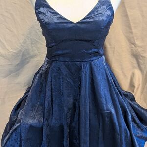 B Darlin Strapless Navy Floral Jacquard Party Dress